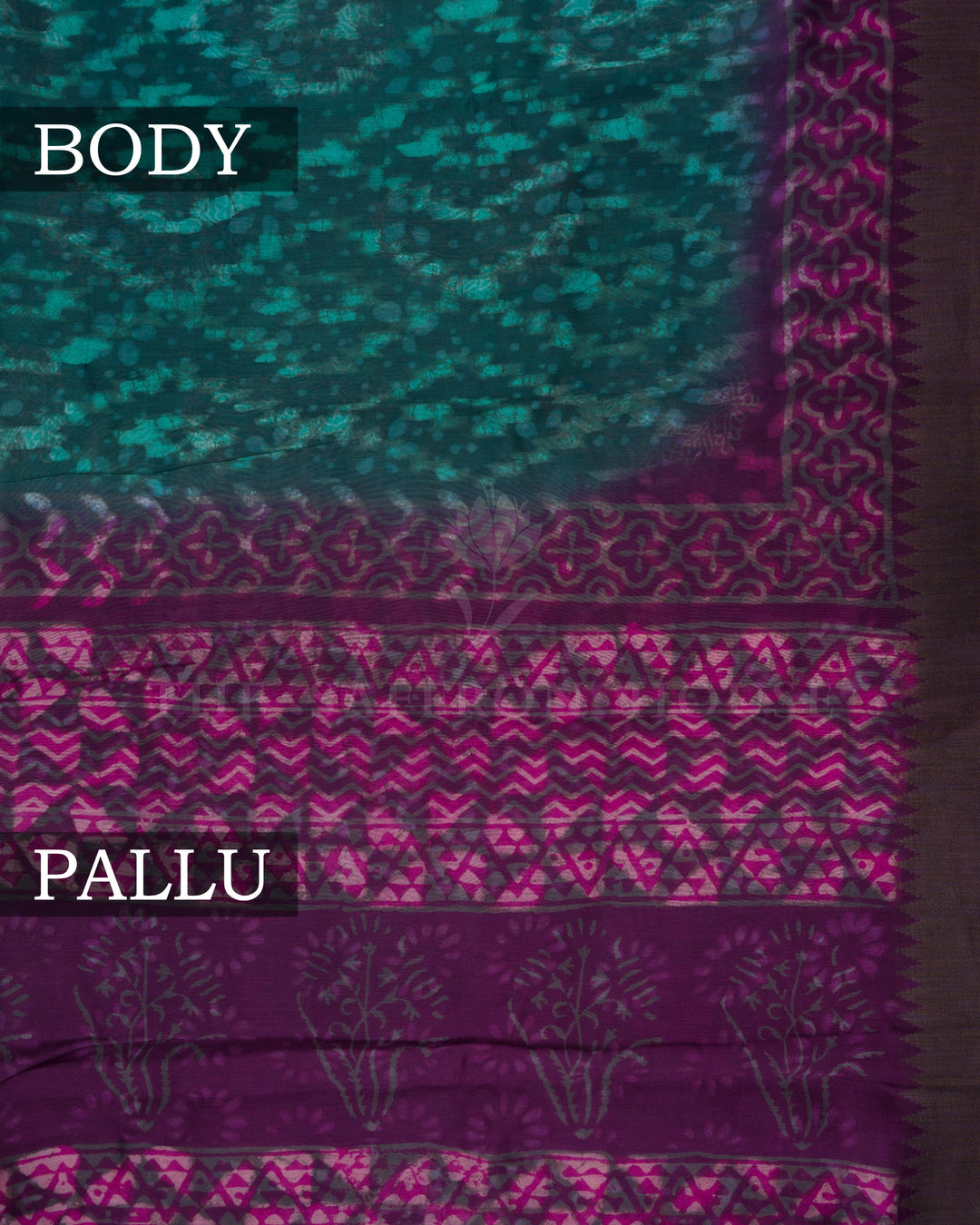Dark Teal and Magenta Pink Chanderi Silk Cotton Saree - TSH8460024