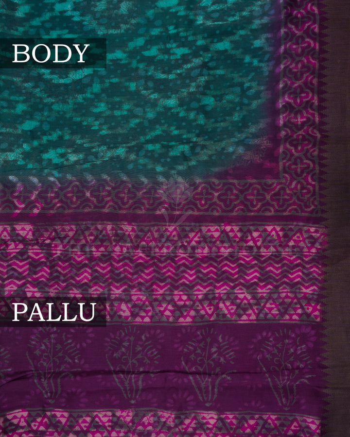 Dark Teal and Magenta Pink Chanderi Silk Cotton Saree - TSH8460024