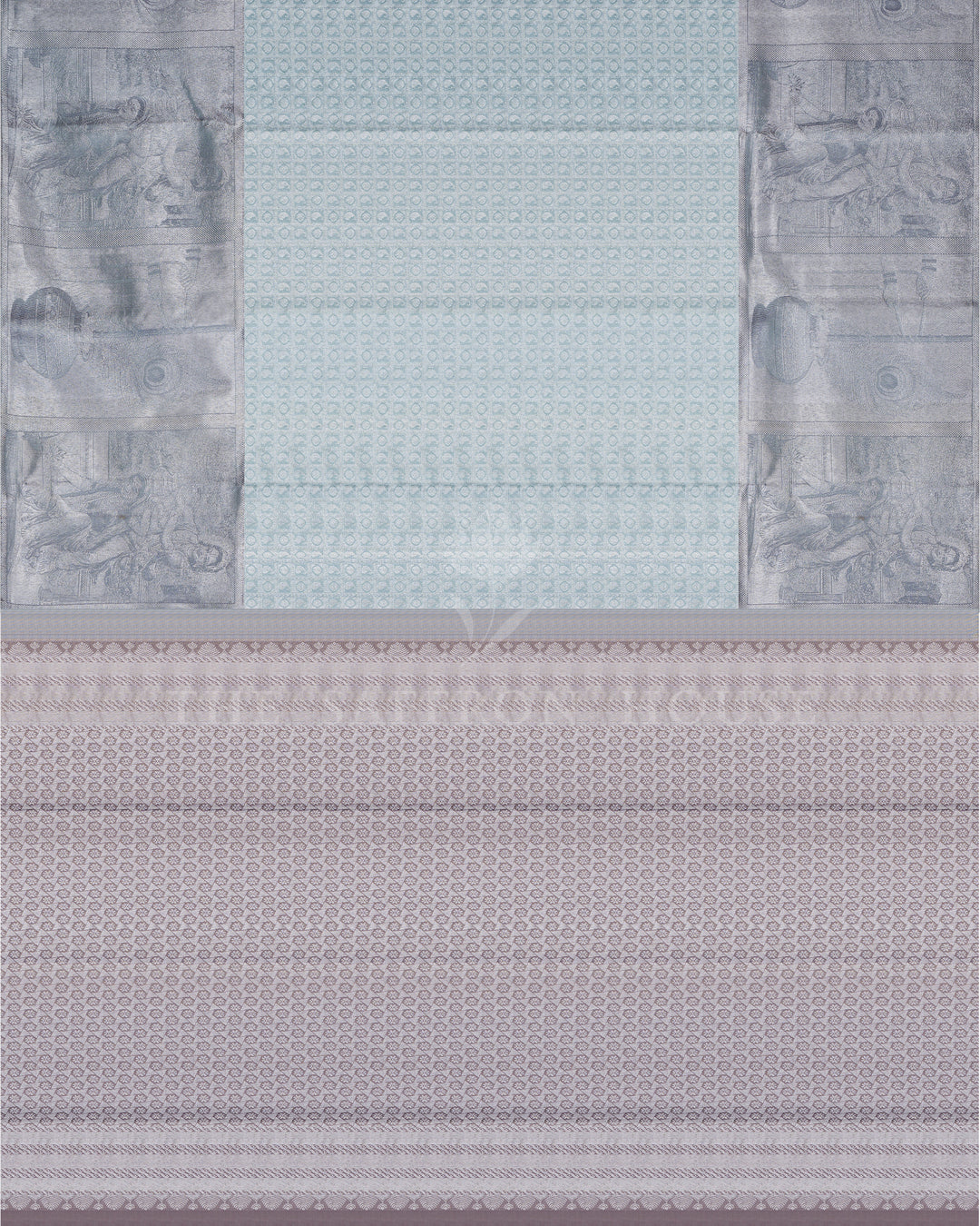 Handloom Kanjivaram Silk Saree in Powder Blue And Grey - TSH250118