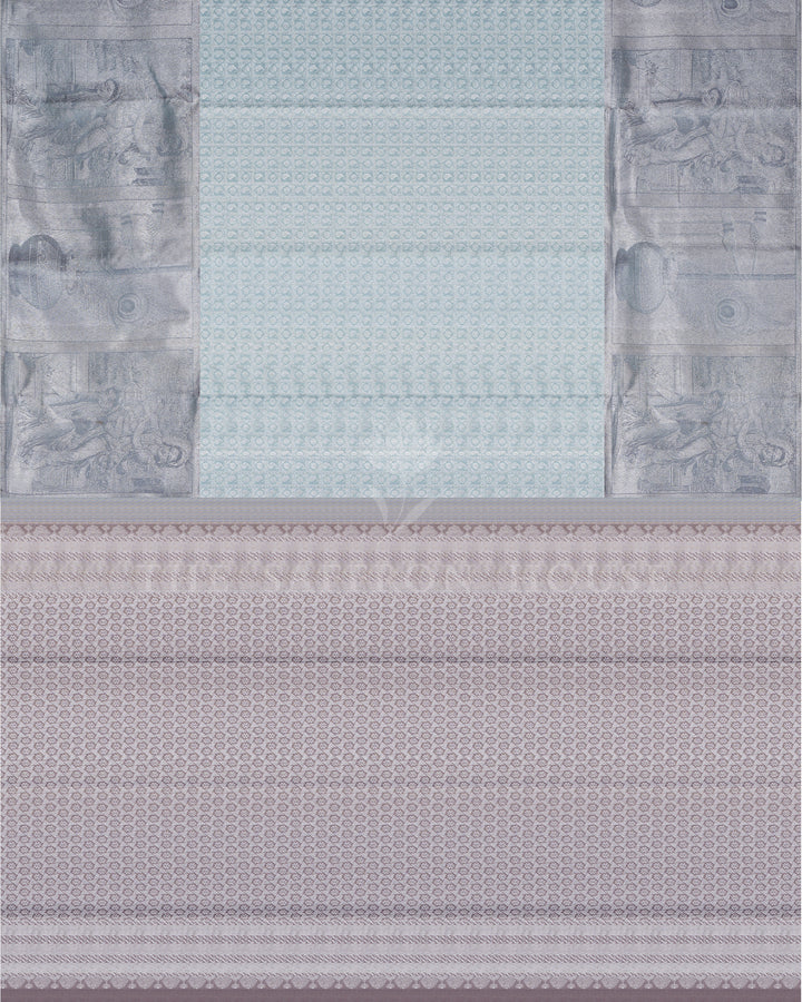 Handloom Kanjivaram Silk Saree in Powder Blue And Grey - TSH250118