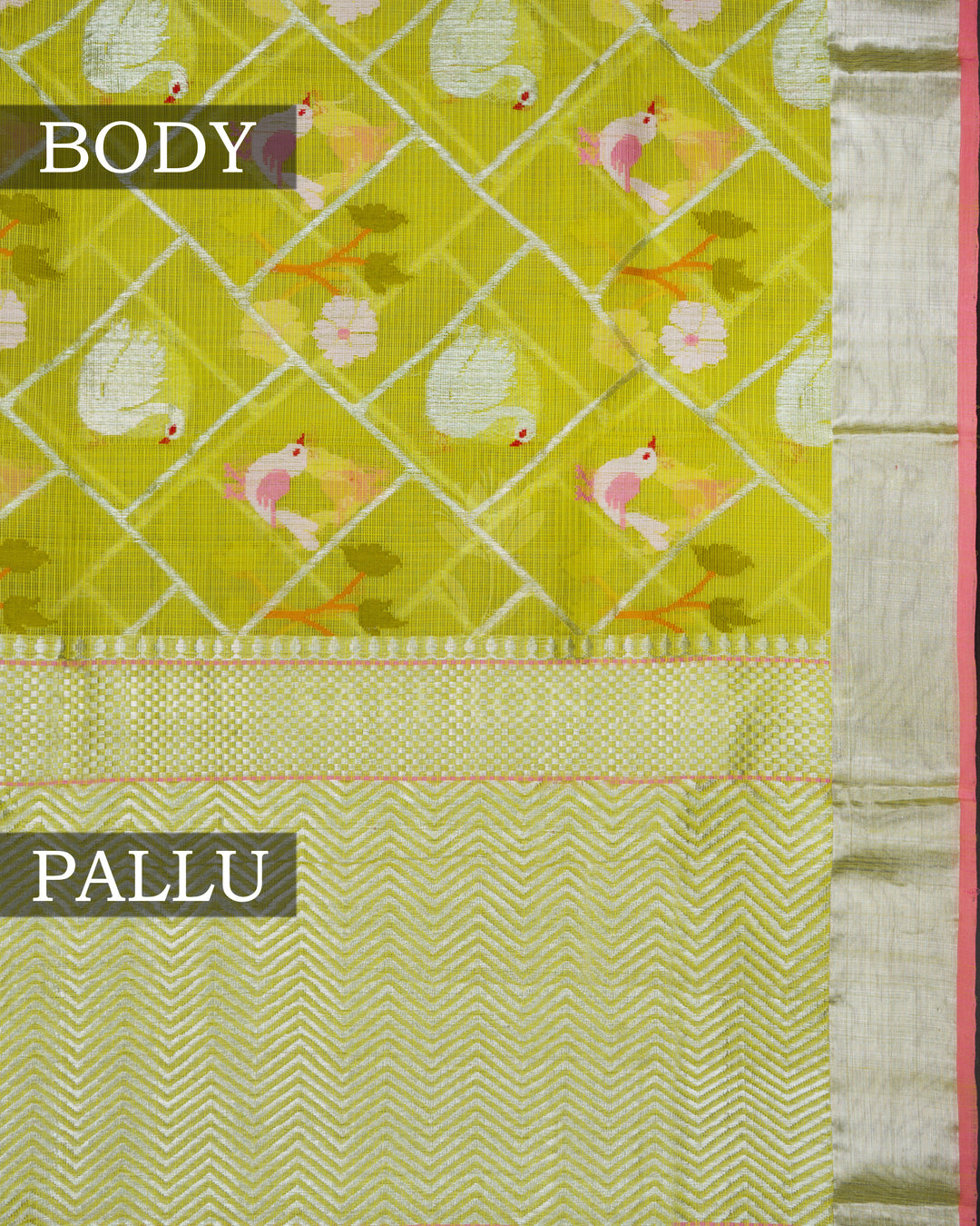 Light Fluorescent Green Handwoven Pure Zari Kota Saree - TSH2506331-view2
