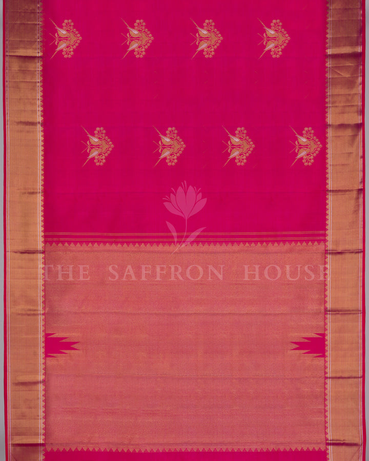 Handloom Pure Kanjivaram Silk Saree in Fuchsia Pink - TSH250044