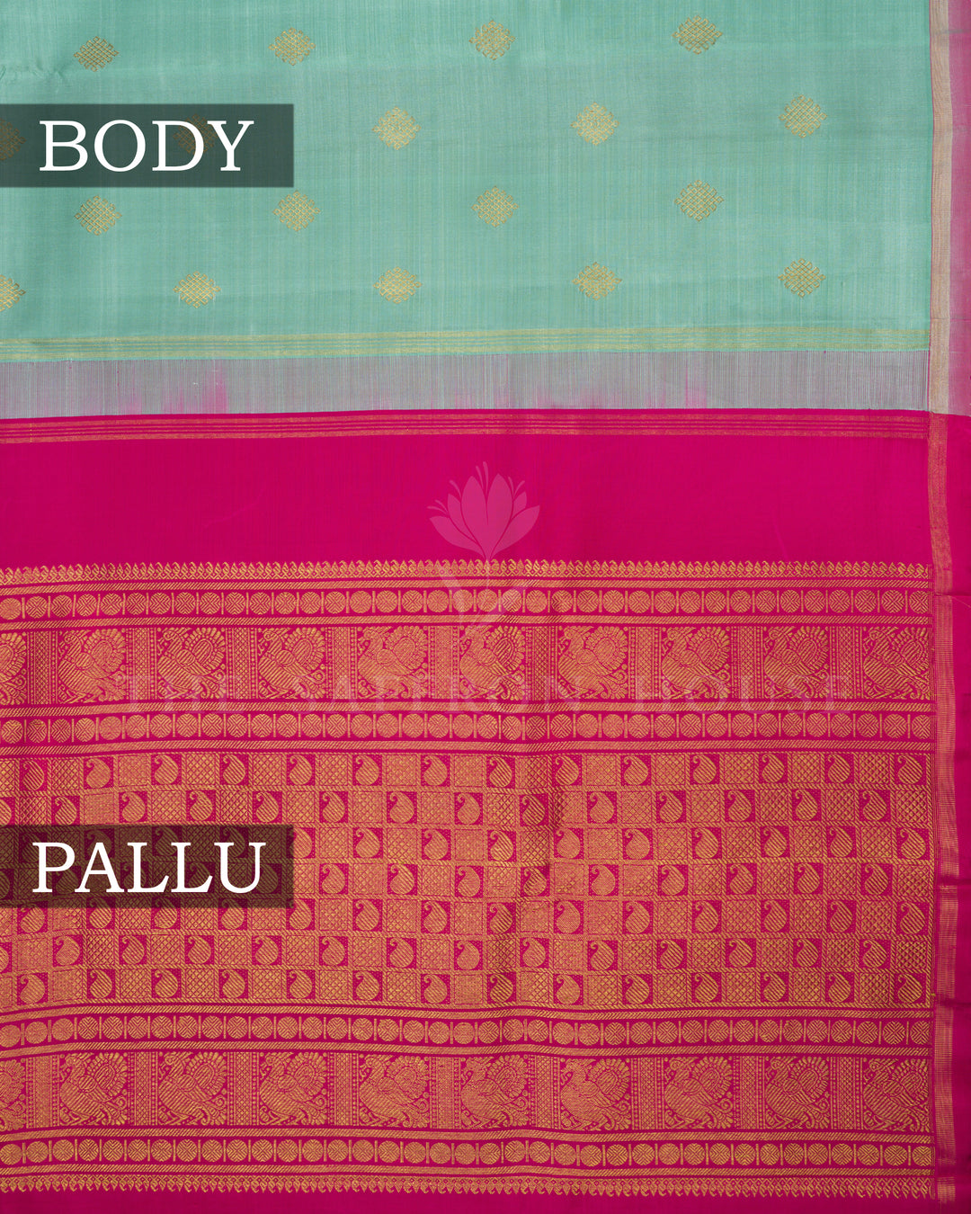 Pastel Mint Green And Pink Handwoven Kanjivaram Silk Saree - TSH2506232