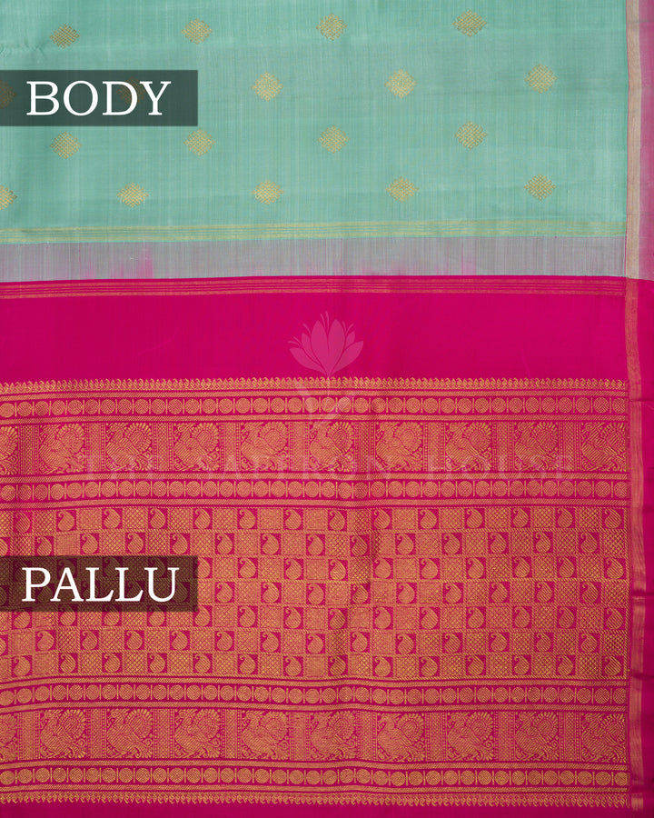 Pastel Mint Green And Pink Handwoven Kanjivaram Silk Saree - TSH2506232