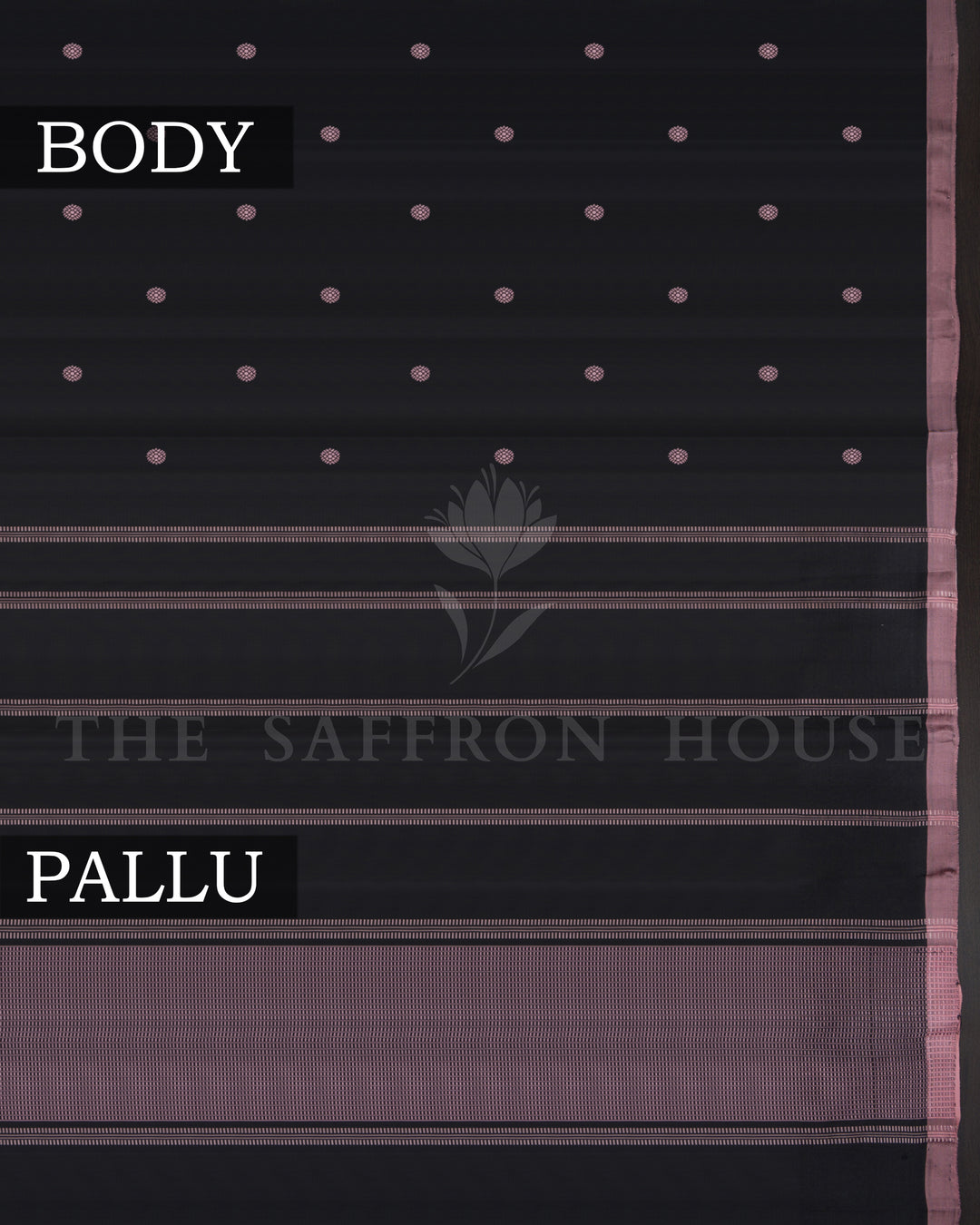 Black And Powder Pink No Border Handwoven Kanjivaram Silk Saree - TSH2506231