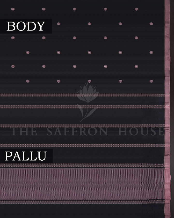 Black And Powder Pink No Border Handwoven Kanjivaram Silk Saree - TSH2506231