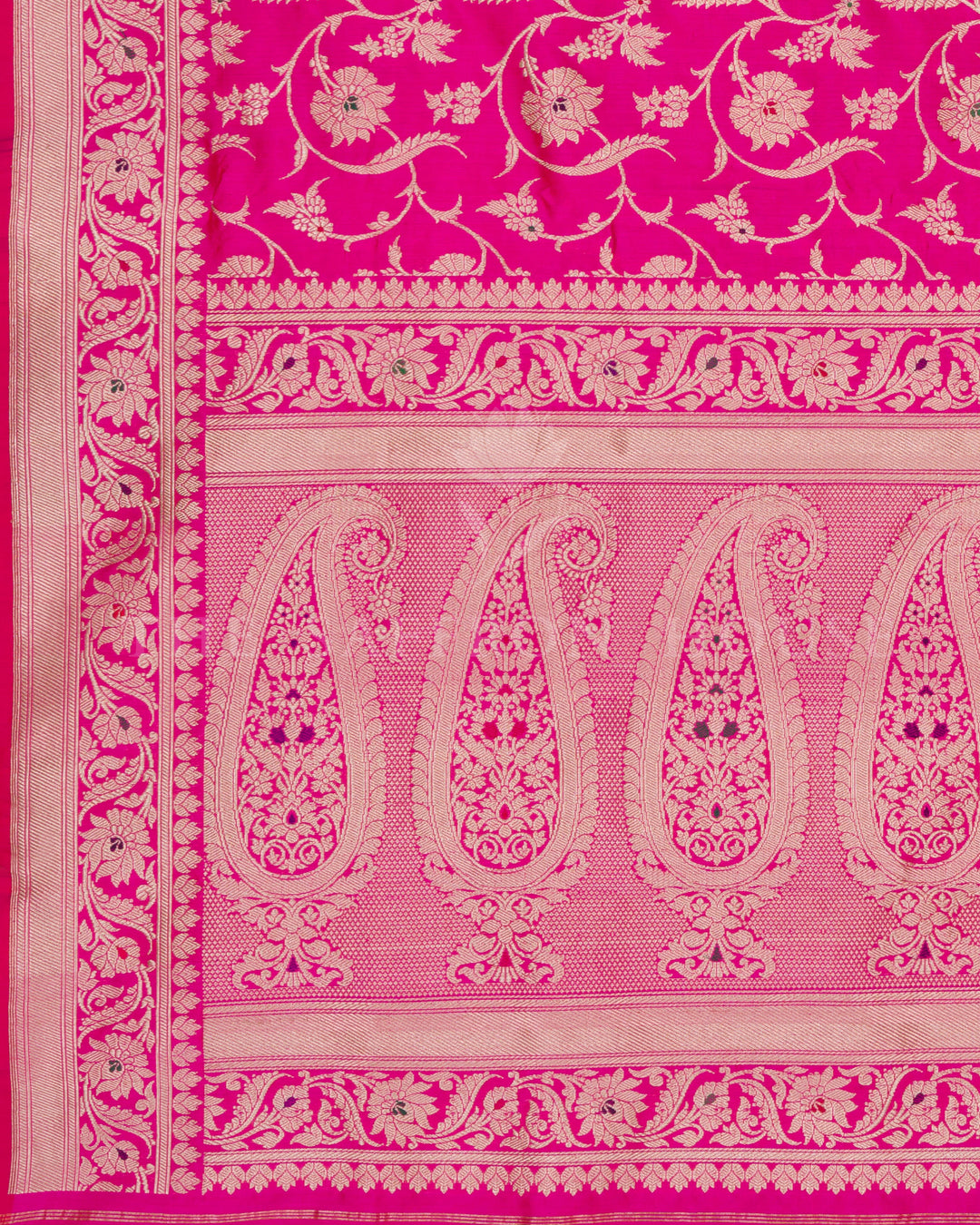 Half Kora Half Silk Banarasi Saree in Red and Rani Pink with Zari Paisley Border