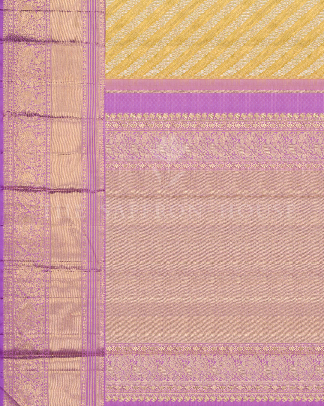 Gold And Lavender Handwoven Kanjivaram Silk Saree - TSH250090