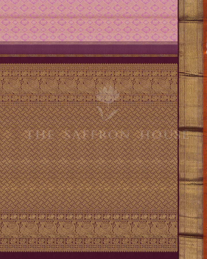 Handloom Kanjivaram Silk Saree in Baby Pink and Maroon
