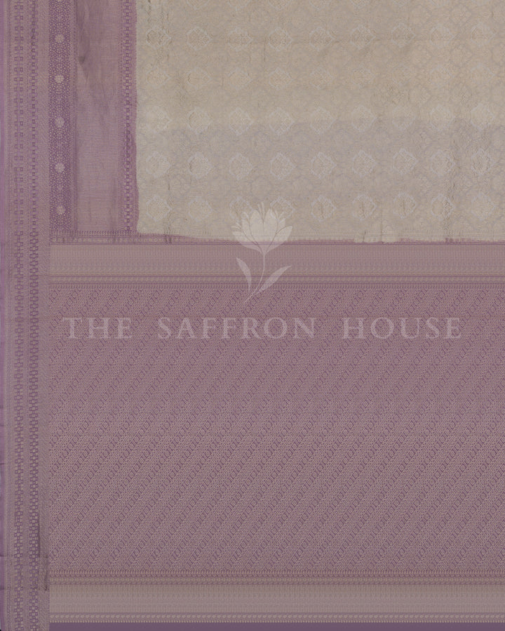 Banarasi Brocade Georgette Saree in Ivory and Lavender with Floral Jaal