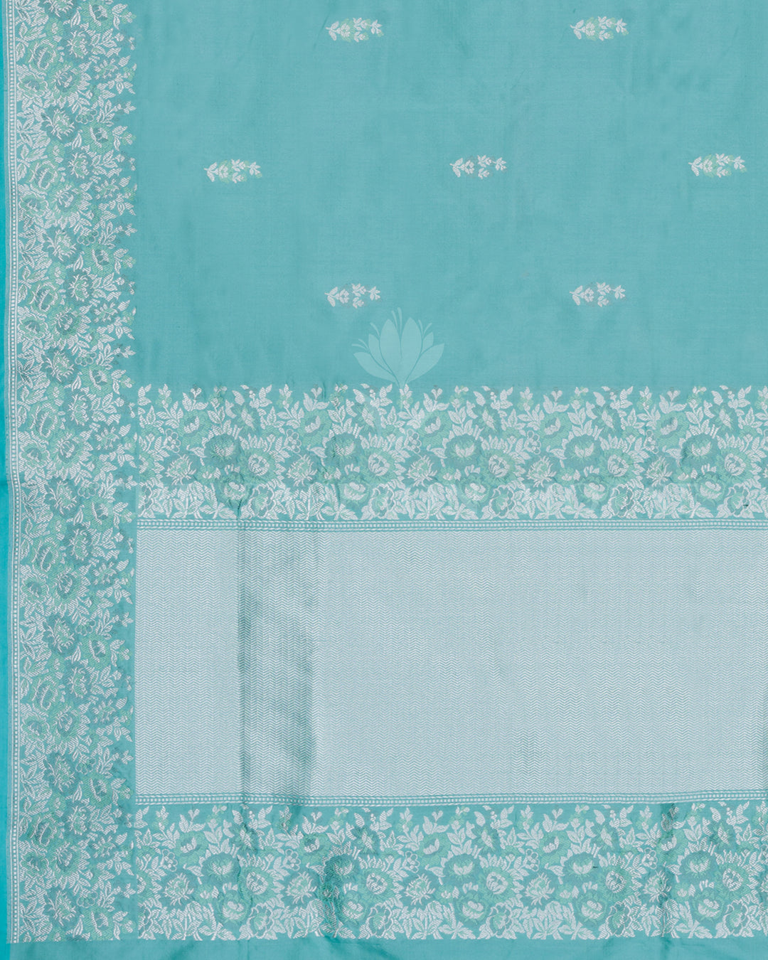 Kathan Banarasi Silk Saree in Seafoam Blue with Silver Zari Floral Meenakari Jaal