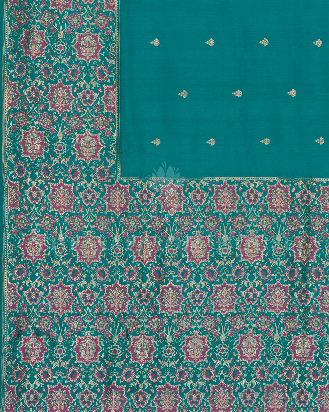 Teal Banarasi Tussar Georgette Saree with Rani Pink Zari Floral Jaal