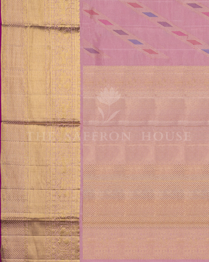 Blush Pink Tissue-Infused Kanchipuram Silk Saree with Mayil Motif Border