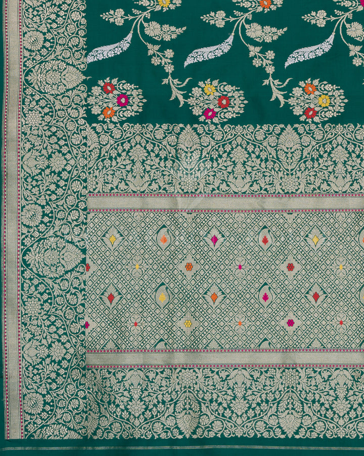 Royal Green Katan Banarasi Saree with Meenakari Floral Jaal – TSH250514