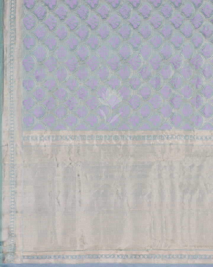 Icy Blue Mashru Banarasi Saree with Lilac Zari Floral Medallions