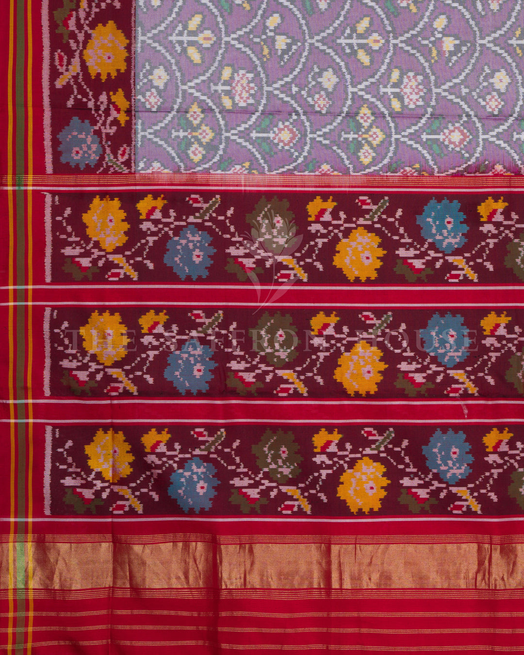Violet Rajkot Single Ikat Patola Saree with Floral Kunjar Bhat & Nari Borders - TSH6010