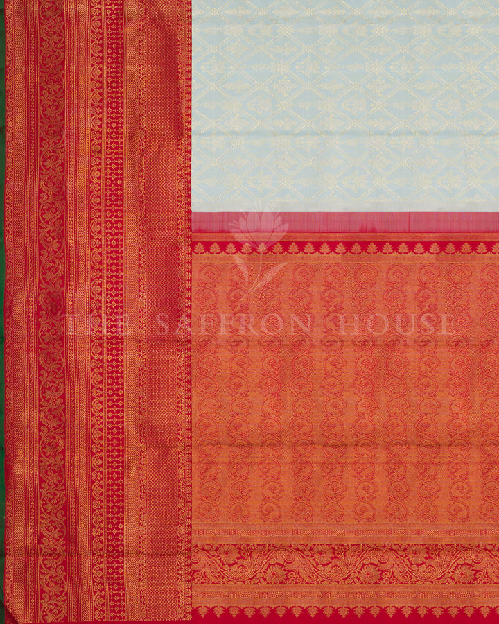 Mint Blue And Maroonish Red Handwoven Kanjivaram Silk Saree - TSH250084