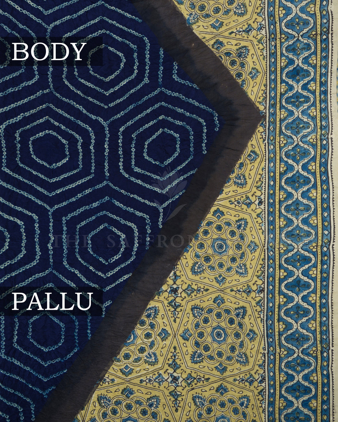 Navy Blue And Light Golden Yellow Bandhini Modal Silk Saree - TSH5072