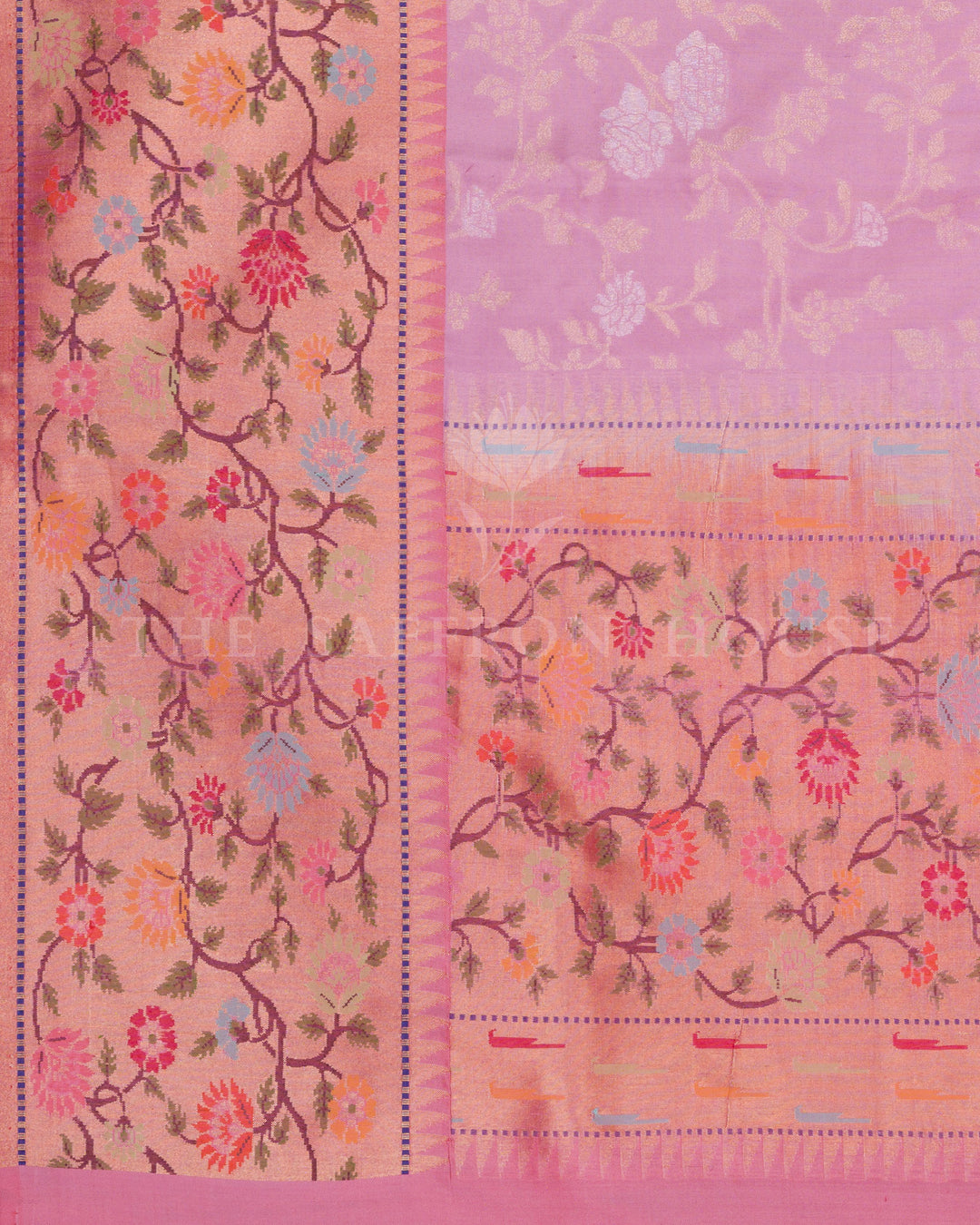 Peach Ektar Banarasi Saree with Multicolor Meenakari Cutwork Border