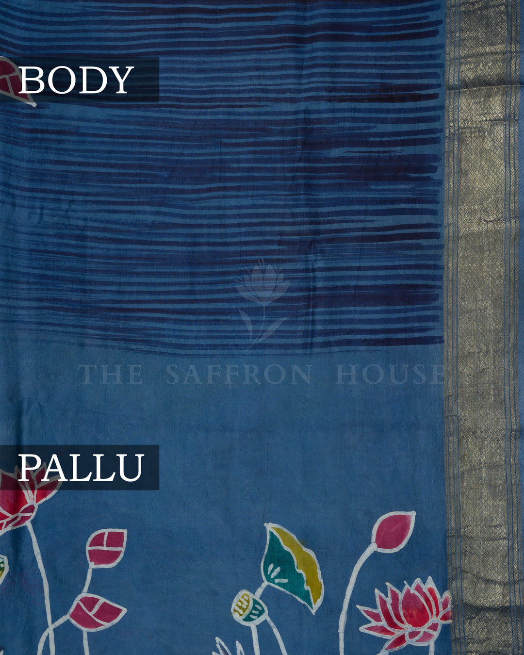 Blueish Grey Printed Kanjivaram Silk Saree - TSH8460019-view3