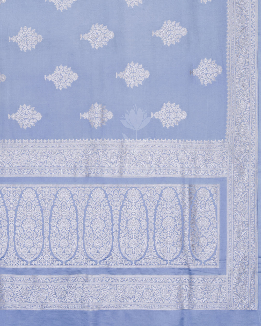 Sky Blue Mashru Banarasi Saree with Ivory Zari Floral Jaal and Vase Butas