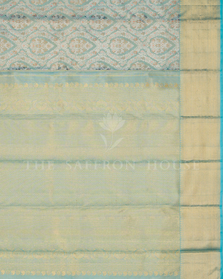 Sea Blue Green Handwoven Kanjivaram Silk with Meenakari Work - TSH250241