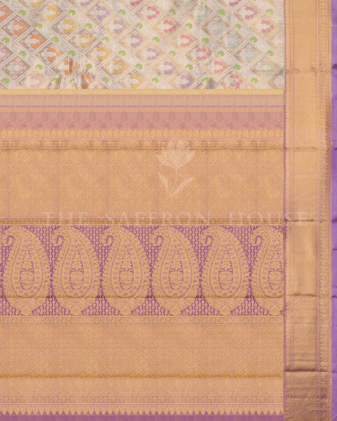 Handloom Kanjivaram Silk Saree in Gold And Lavender