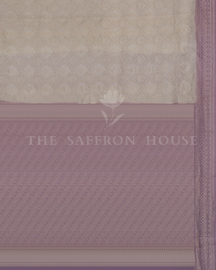 Banarasi Brocade Georgette Saree in Ivory and Lavender with Floral Jaal