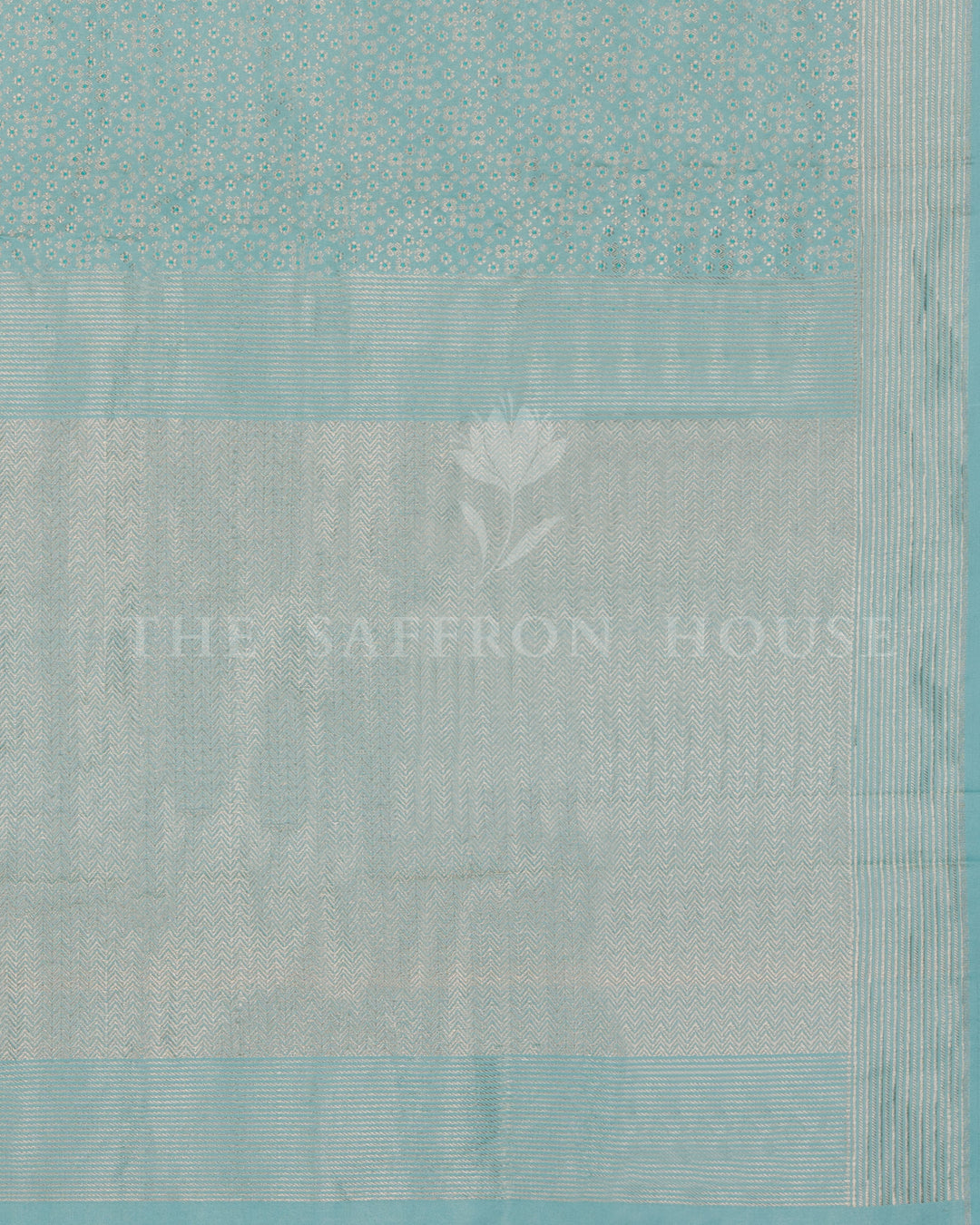 Aqua Blue Mashru Banarasi Saree with Zari Butis and Chevron Pallu
