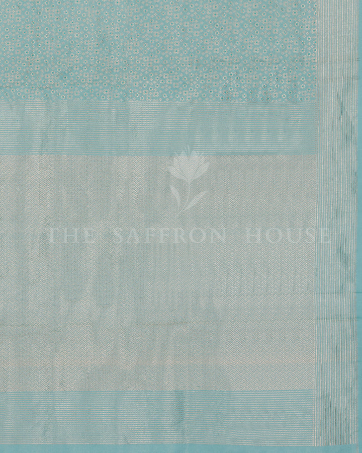Aqua Blue Mashru Banarasi Saree with Zari Butis and Chevron Pallu