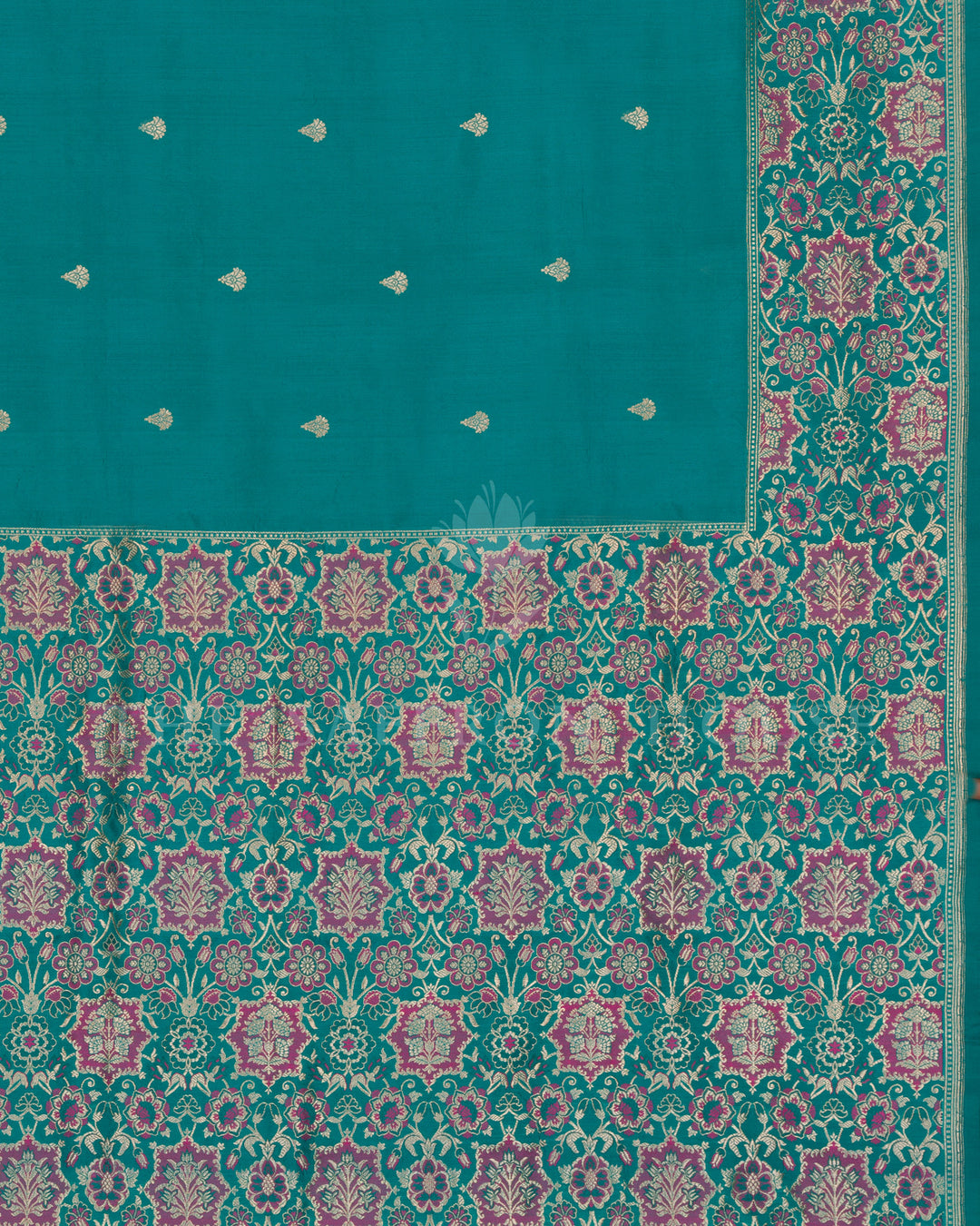 Teal Banarasi Tussar Georgette Saree with Rani Pink Zari Floral Jaal