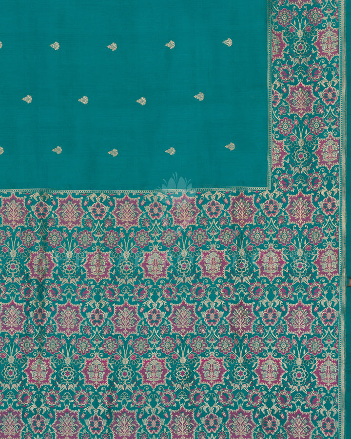 Teal Banarasi Tussar Georgette Saree with Rani Pink Zari Floral Jaal