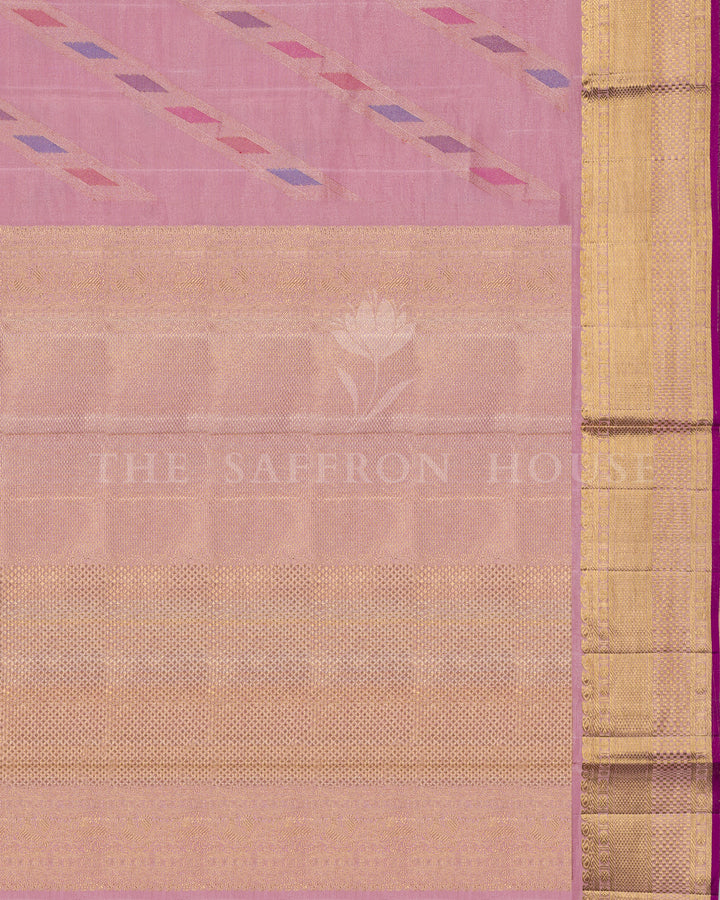 Blush Pink Tissue-Infused Kanchipuram Silk Saree with Mayil Motif Border