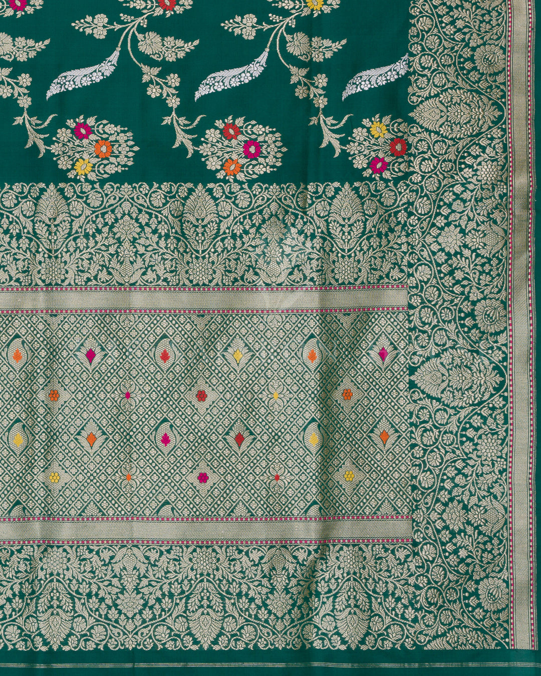 Royal Green Katan Banarasi Saree with Meenakari Floral Jaal – TSH250514