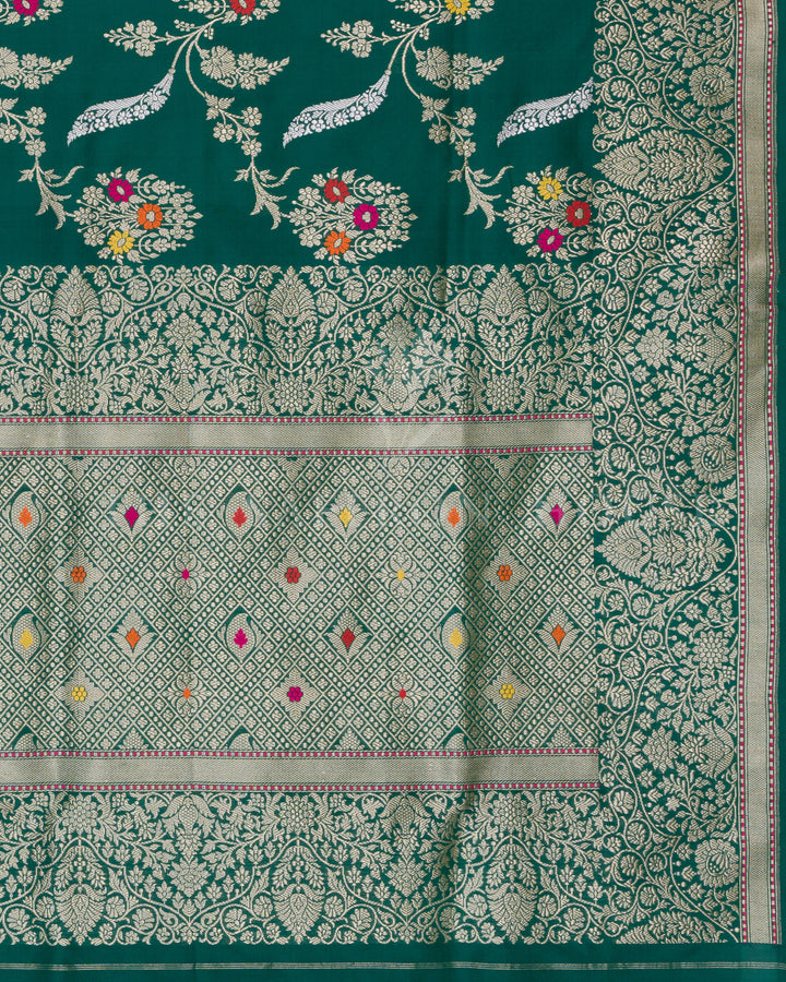 Royal Green Katan Banarasi Saree with Meenakari Floral Jaal – TSH250514