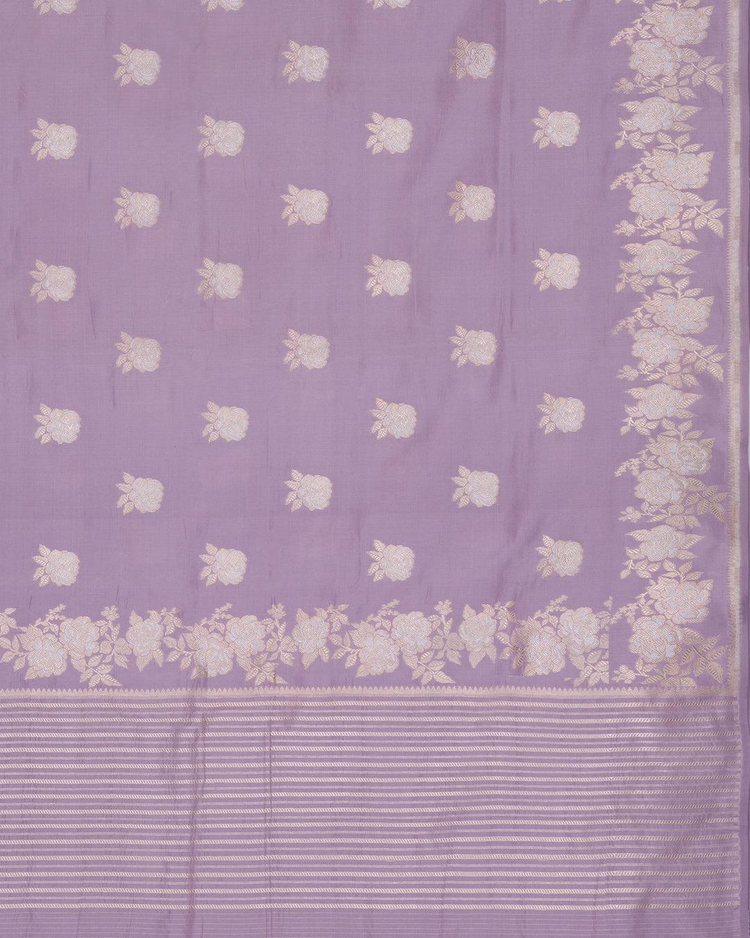 Lavender Mashru Banarasi Saree with Rose Gold Butis and Floral Zari Border