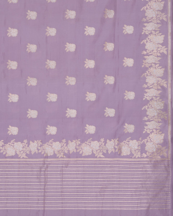 Lavender Mashru Banarasi Saree with Rose Gold Butis and Floral Zari Border
