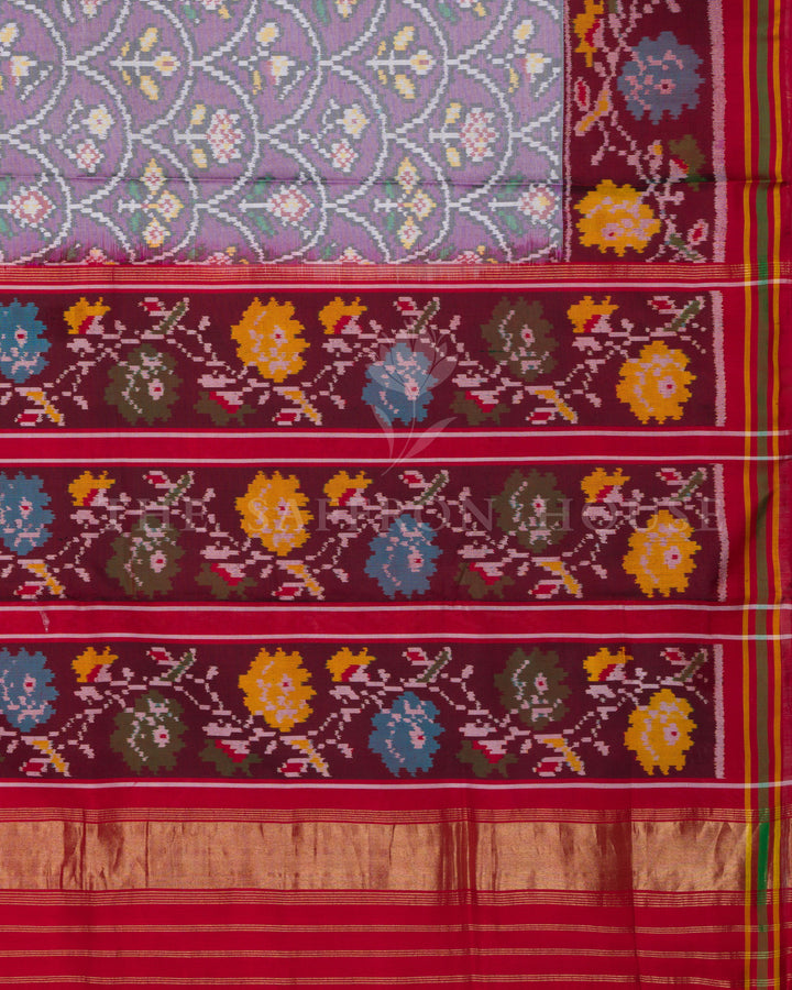 Violet Rajkot Single Ikat Patola Saree with Floral Kunjar Bhat & Nari Borders - TSH6010