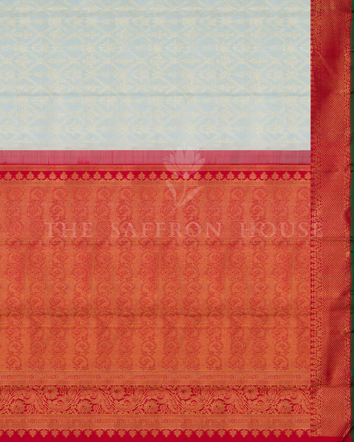 Mint Blue And Maroonish Red Handwoven Kanjivaram Silk Saree - TSH250084