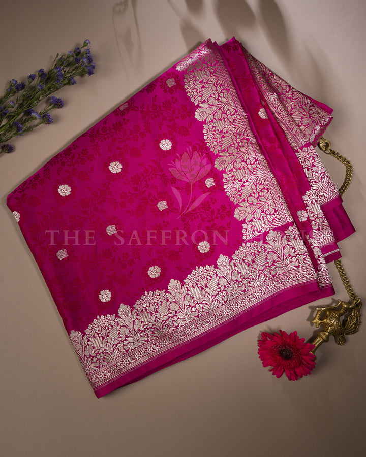 Mashru Banarasi Saree in Rani Pink with Antique Zari Jaal and Kadwa Butis