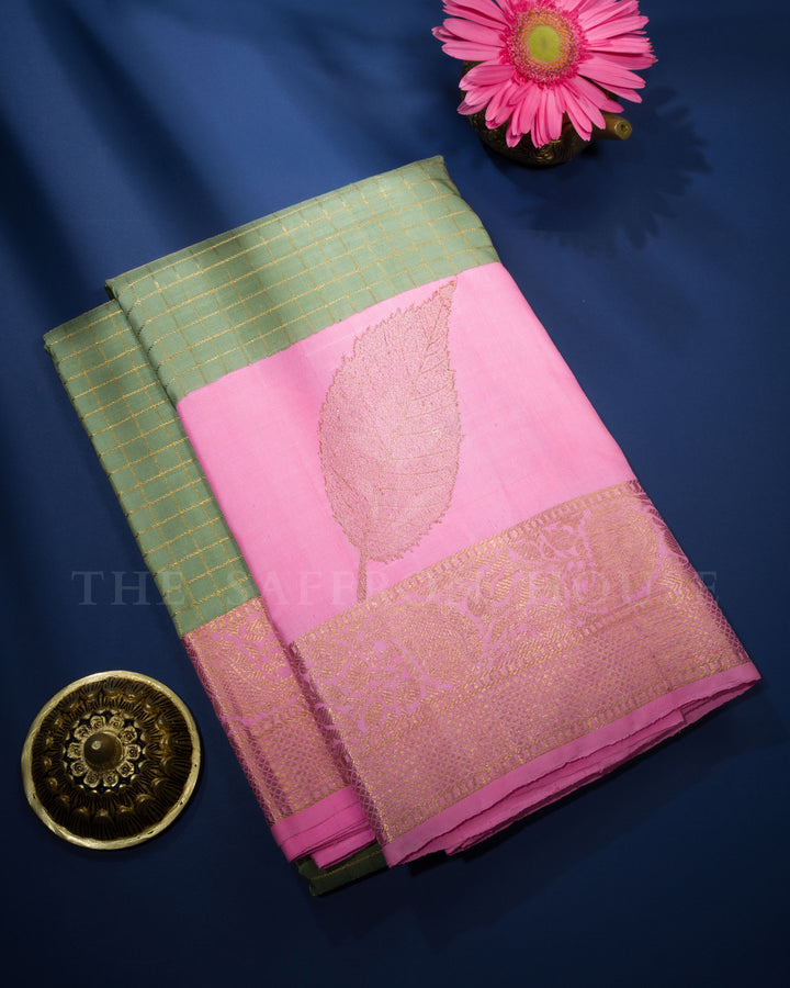 Pista Green And Baby Pink Handwoven Kanjivaram Silk Saree - TSH2506123