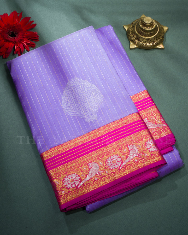 Lavender And Magenta Pink Handwoven Kanjivaram Silk Saree - TSH2506125
