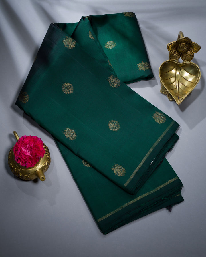 Bottle Green Handwoven Kanjivaram Silk Saree - TSH250133