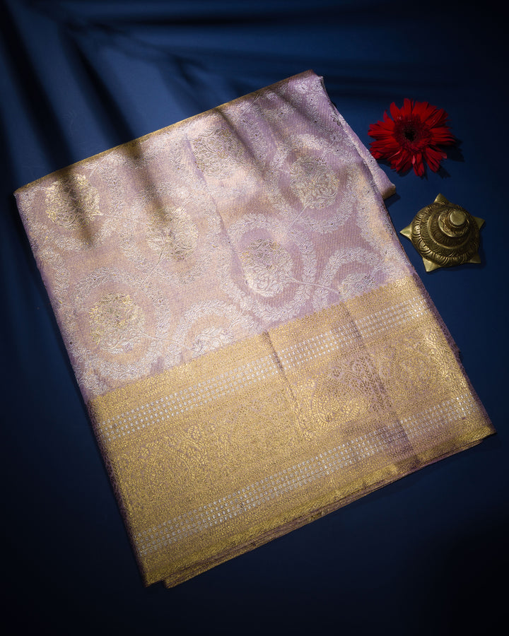 Soft Pastel Lavender Pink Handwoven Kanjivaram Silk Saree - TSH2506048