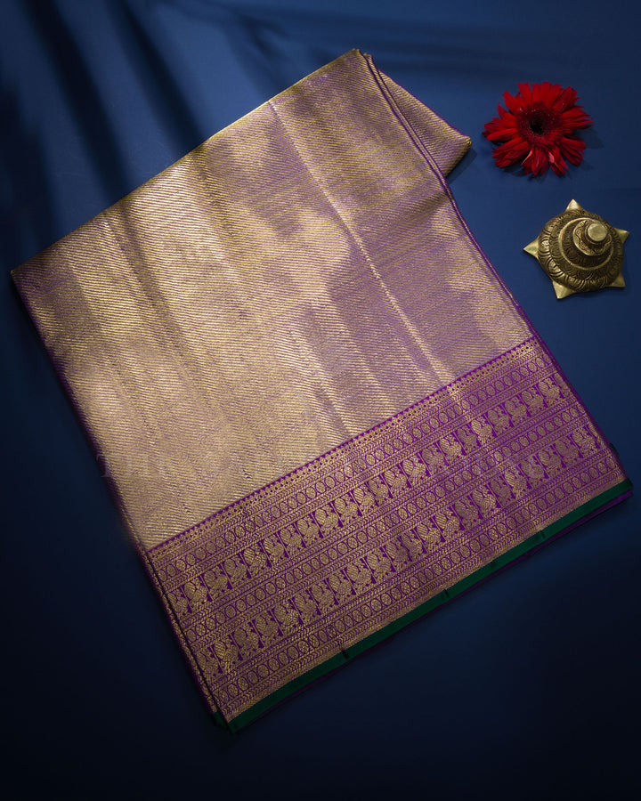 Purple And Gold Handwoven Kanjivaram Silk Tissue Saree - TSH2506047