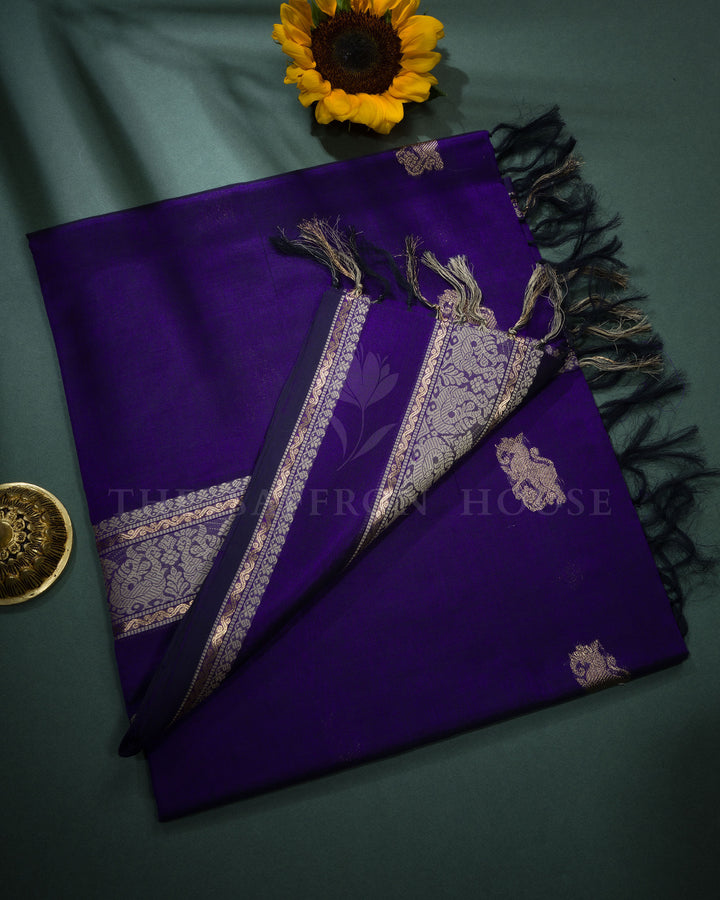 Dark Violet Blue Cotton Silk Saree - TSH110034