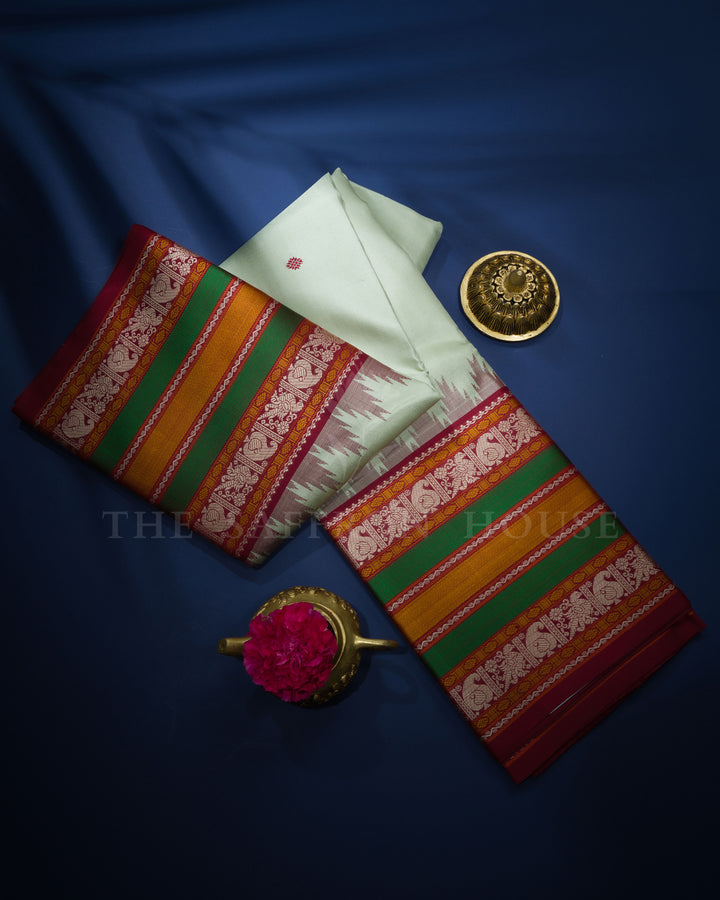 Mint Green And Maroon Handwoven Kanjivaram Silk Saree - TSH2506010