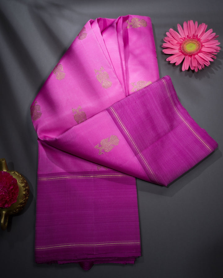 Pink And Dark Pink Handwoven Kanjivaram Silk Saree - TSH250122