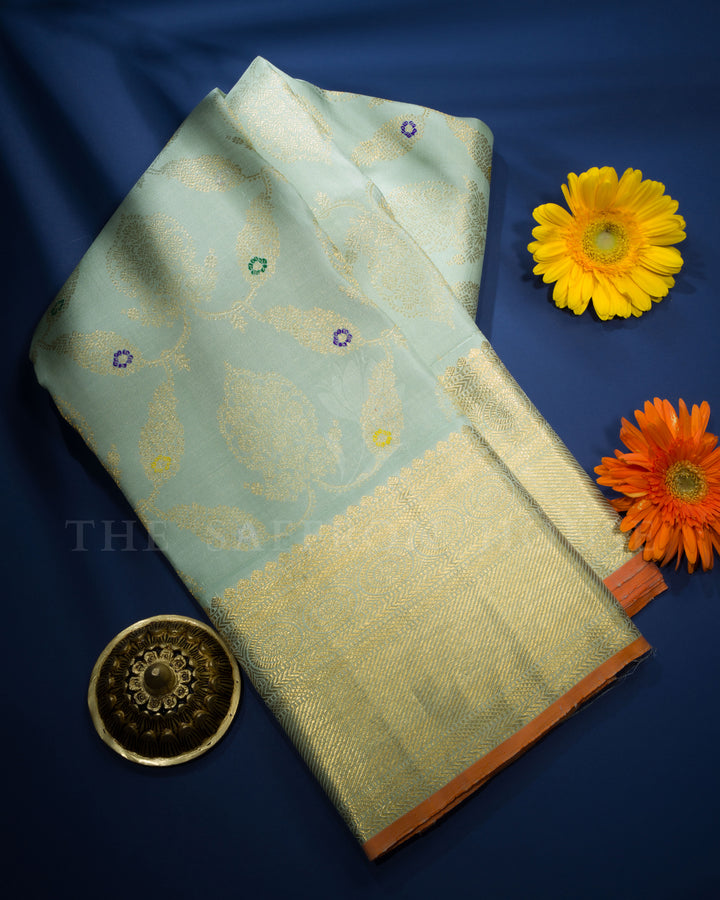 Pastel Mint Green Handwoven Kanjivaram Silk Saree - TSH2506119