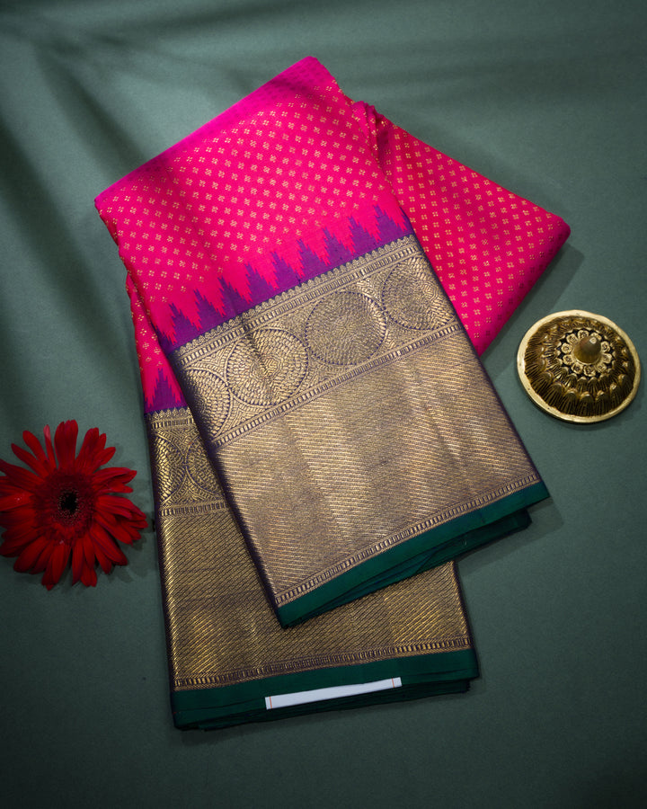 Dark Pink And Navy Blue Handwoven Kanjivaram Silk Saree - TSH5040